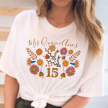 ミクリンスアノスメキシカンフローラ西部誕生日 Tシャツ<br><div class="desc">メキシコのフローラ15歳の誕生日Tシャツにフィエスタフォークアートの花がシャンパンベージュのブラウンピンクのオレンジと黄色のカラーパレッ自然トに入っている。西洋デザインと手書きスクリプエレガントトとの独特のタイポグラフィ。テンプレートは大事な行事と誕生日の番号を変更するように設定されもしている。一致するアイテムのメキシコのフローラコレクションを参照する。</div>