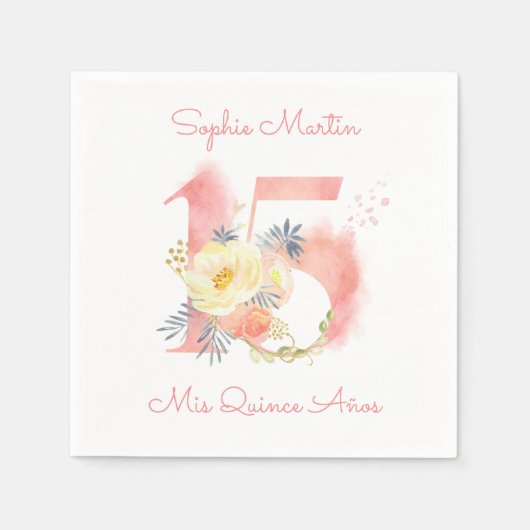 ミクリンスアノス赤面ピンクフローラ15誕生日 スタンダードカクテルナプキン (正面)