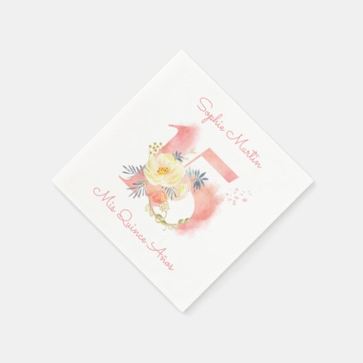 ミクリンスアノス赤面ピンクフローラ15誕生日 スタンダードカクテルナプキン (角)