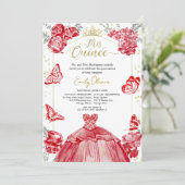 ミクリン招待状バイリンガルレッドドレスフローラ 招待状 (スタンド正面)