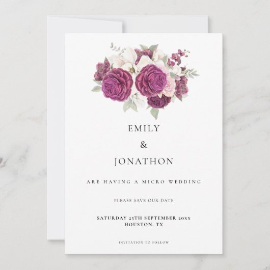 ミクロエレガントス結婚ブルゴーニュ花模様セージグリーン セーブザデート (正面)