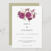 ミクロエレガントス結婚ブルゴーニュ花模様セージグリーン セーブザデート (正面/裏面)