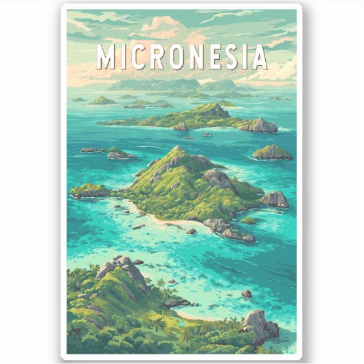 ミクロネシアのイラスト旅行アート ヴィンテージ シール (正面)