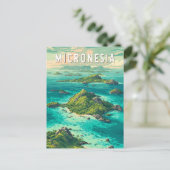 ミクロネシアのイラスト旅行アート ヴィンテージ ポストカード (スタンド正面)