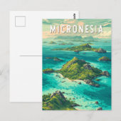 ミクロネシアのイラスト旅行アート ヴィンテージ ポストカード (正面/裏面)