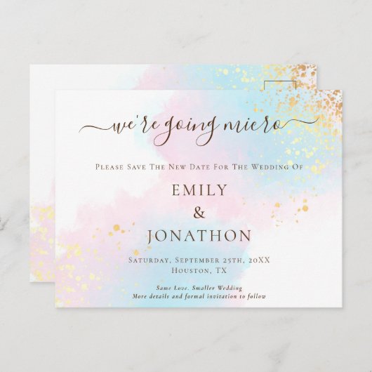 ミクロ結婚スのブルーピンクの水の色は日付を保存 案内ポストカード (正面/裏面)