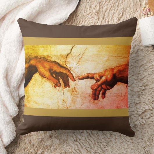 ミケランジェロがヴィンテージアートをブラウンに手渡す クッション (ブランケット)