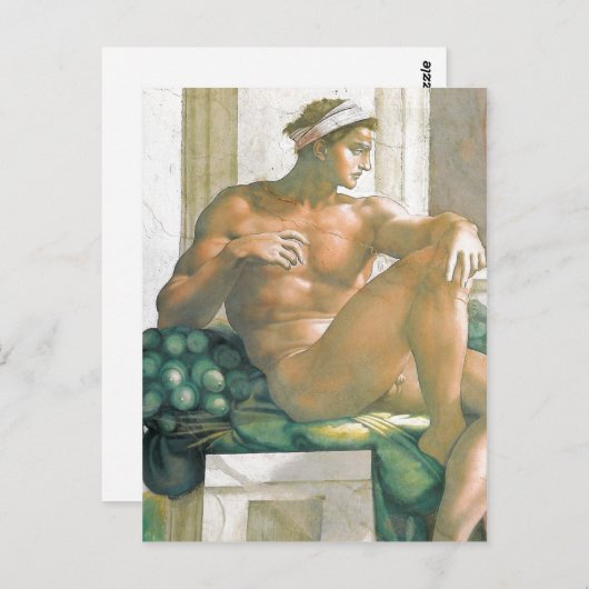 ミケランジェロと彼が手掛けたフレスコ画の説明 ポストカード (正面/裏面)