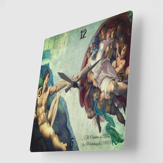 ミケランジェロによるアダムの創造 スクエア壁時計 (傾斜)