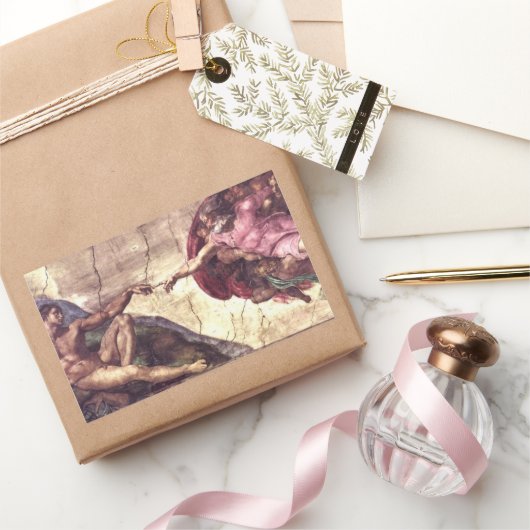 ミケランジェロによるアダムの創造 長方形シール (ギフト)