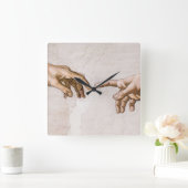 ミケランジェロによる父とアダムの神の手 スクエア壁時計 (ホーム)