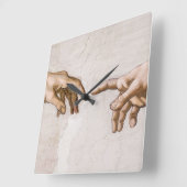 ミケランジェロによる父とアダムの神の手 スクエア壁時計 (傾斜)