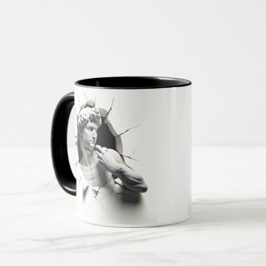 ミケランジェロのダビデ3Dが穴から覗き込む マグカップ (正面左)