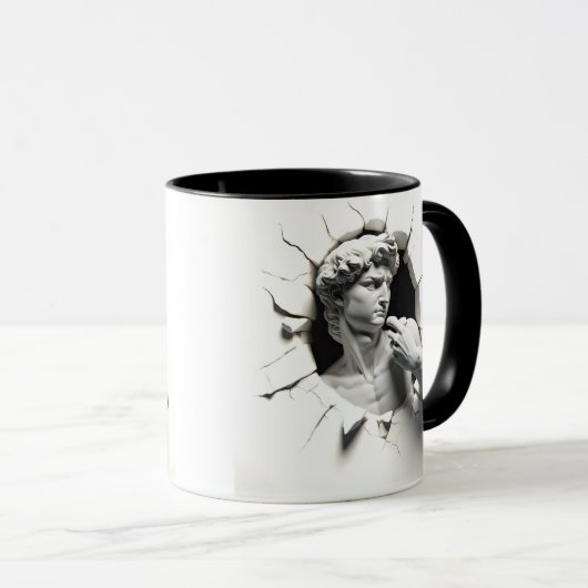 ミケランジェロのダビデ3Dが穴から覗き込む マグカップ (正面右)