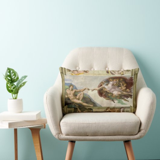 ミケランジェロの人間の創造（アダムの創造） ランバークッション (椅子)