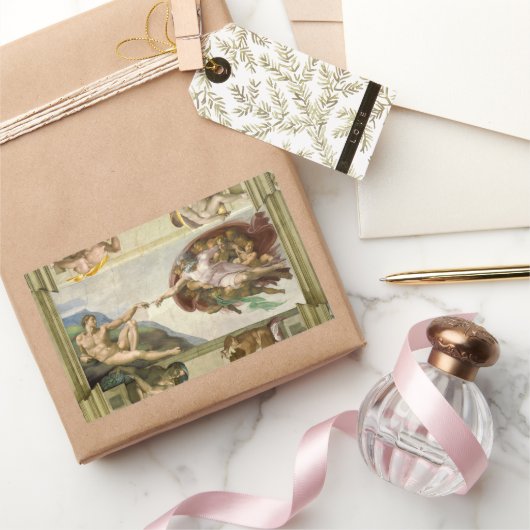 ミケランジェロの人間の創造（アダムの創造） 長方形シール (ギフト)