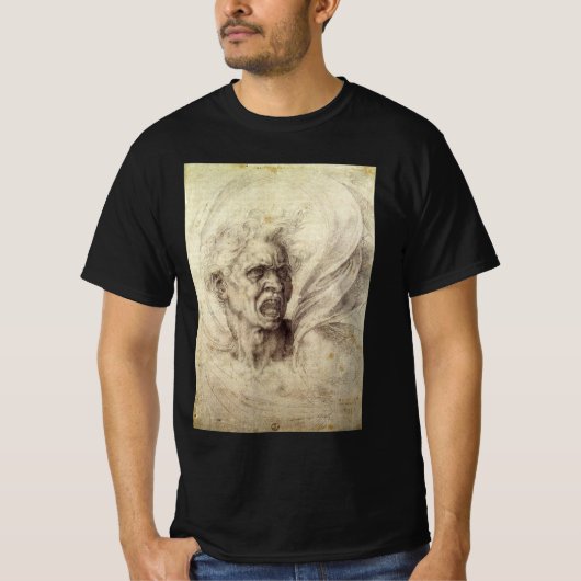 ミケランジェロの呪われた魂、男の頭 Tシャツ (正面)
