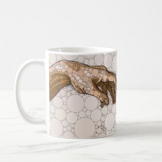 ミケランジェロの後で手を携えてアダムの創造 コーヒーマグカップ (左)