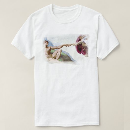 ミケランジェロの『アダムの創造』 - 神とアダムの拳バンプ Tシャツ (デザイン正面)