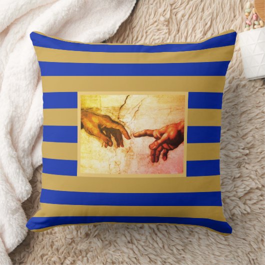 ミケランジェロ手ヴィンテージアートを黄金と青で クッション (ブランケット)