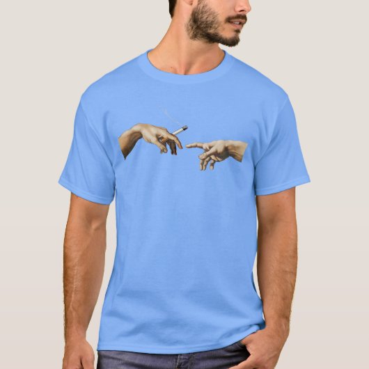 ミケランジェロ アダムの創造 タバコを吸う アート Tシャツ (正面)