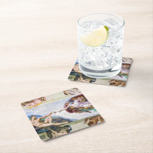 ミケランジェロ – システィーナ礼拝堂アダムの創造 スクエアペーパーコースター (インサイチュ)