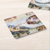 ミケランジェロ – システィーナ礼拝堂アダムの創造 スクエアペーパーコースター (アングル)