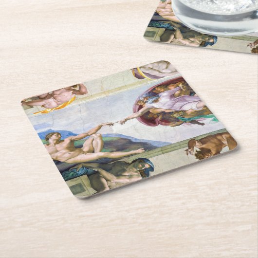 ミケランジェロ – システィーナ礼拝堂アダムの創造 スクエアペーパーコースター (アングル)