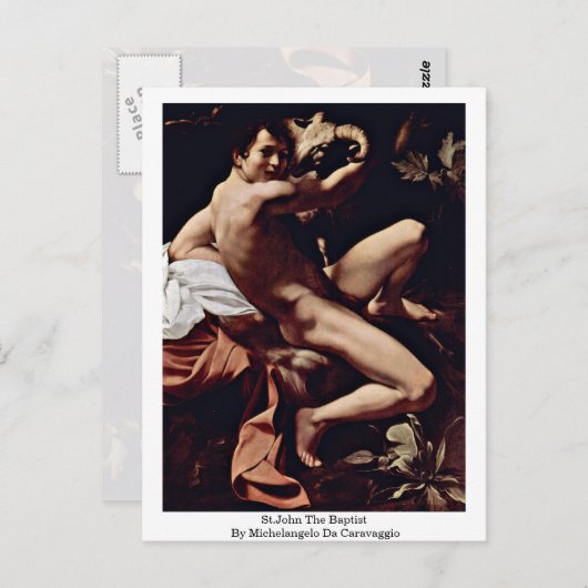 ミケランジェロ・ダ・カラヴァッジョによる洗礼者の聖ヨハネ ポストカード (正面/裏面)