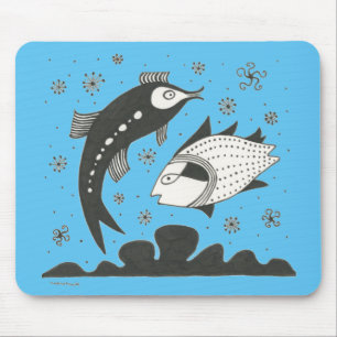 ミケーネインスパイアギリク青い魚のマウスパッド マウスパッド