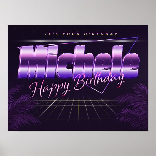 ミケーレ名Vorname lila retroポスターGeburtstag ポスター (正面)