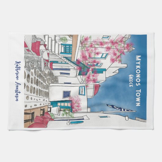 ミコカラフルノスパーソナライズされたギリシャ キッチンタオル (横)