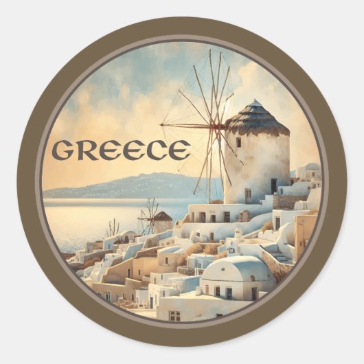 ミコノスのギリシャ風車 ラウンドシール (正面)