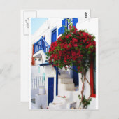ミコノスの家外に咲くブゲンビリア ポストカード (正面/裏面)