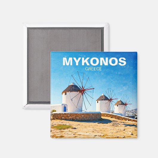 ミコノスの3つの風車ギリシャCyclades旅行 マグネット (正面/裏面)
