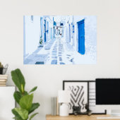 ミコノスウォーターカラーイラストレーション ポスター (ホームオフィス)