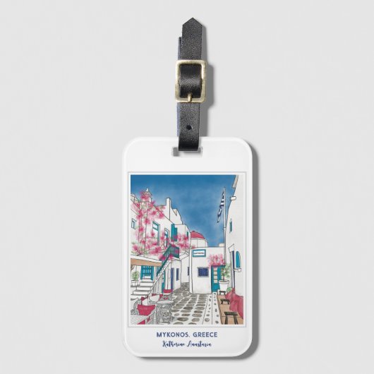 ミコノスカラフルギリシャパーソナライズされたラゲッジタグ ラゲッジタグ (正面縦)