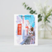 ミコノスカラフルギリシャレトロ旅行水の色 ポストカード (スタンド正面)