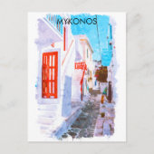 ミコノスカラフルギリシャレトロ旅行水の色 ポストカード (正面)