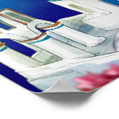 ミコノスギリシャアートウォーターカラートラベルイラストレーション ポスター (角)