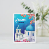 ミコノスギリシャアートウォーターカラートラベルイラストレーション ポストカード (スタンド正面)