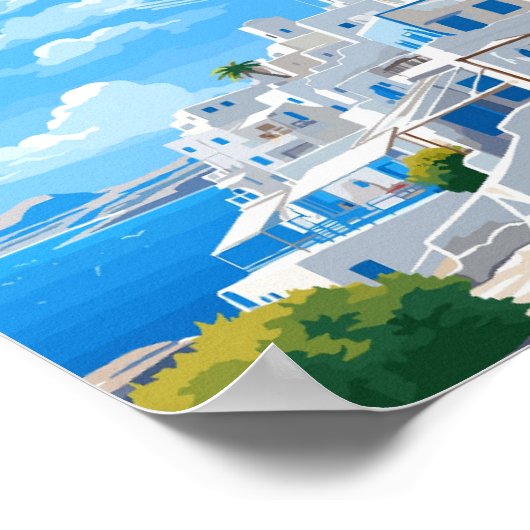 ミコノスギリシャヴィンテージ旅行イラストレーション ポスター (角)