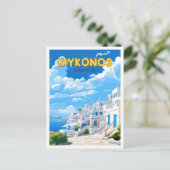 ミコノスギリシャヴィンテージ旅行イラストレーション ポストカード (スタンド正面)