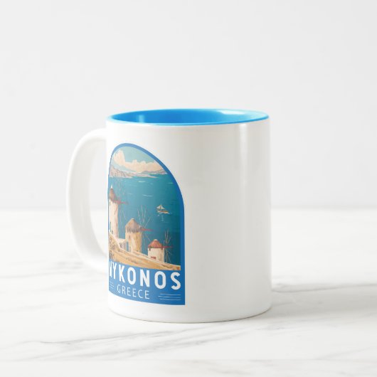 ミコノスギリシャ旅行アートエンブレム ツートーンマグカップ (正面左)