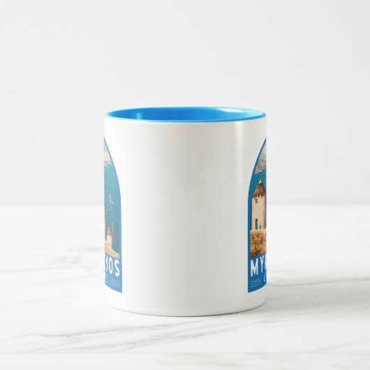 ミコノスギリシャ旅行アートエンブレム ツートーンマグカップ (中央)
