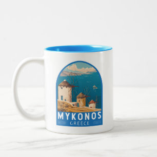 ミコノスギリシャ旅行アートエンブレム ツートーンマグカップ