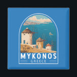 ミコノスギリシャ旅行アートエンブレム マグネット<br><div class="desc">ミコノスレトロベクトル旅行デザイン。風光明媚な風車からリトル魅力的ヴェネツィアの車線まで、ミコノスはくつろぎ、美しい、エネルギーの完璧なミックスを提供している。</div>