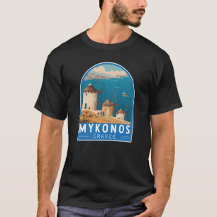 ミコノスギリシャ旅行アートエンブレム Tシャツ