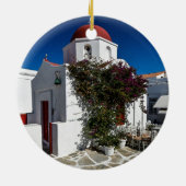ミコノスギリシャ旅行 – 教会カフェヨーロッパ観光 セラミックオーナメント (裏面)