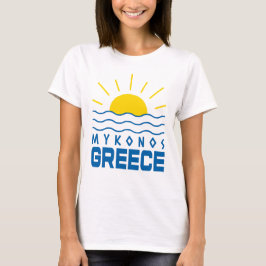 ミコノスギリシャ日照海と波ウィメンズ Tシャツ